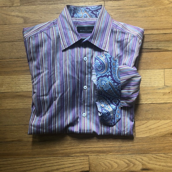 Bugatchi Other - ⬇️65 Bugatchi Uomo  Purple Striped Flip Cuff M